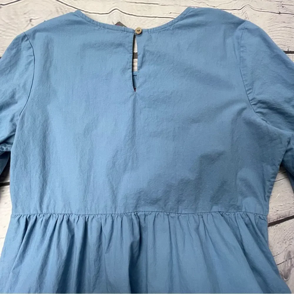 MYX Fusionwear blue boho embroidered cotton dress bell sleeves pockets, size L - Picture 7 of 14